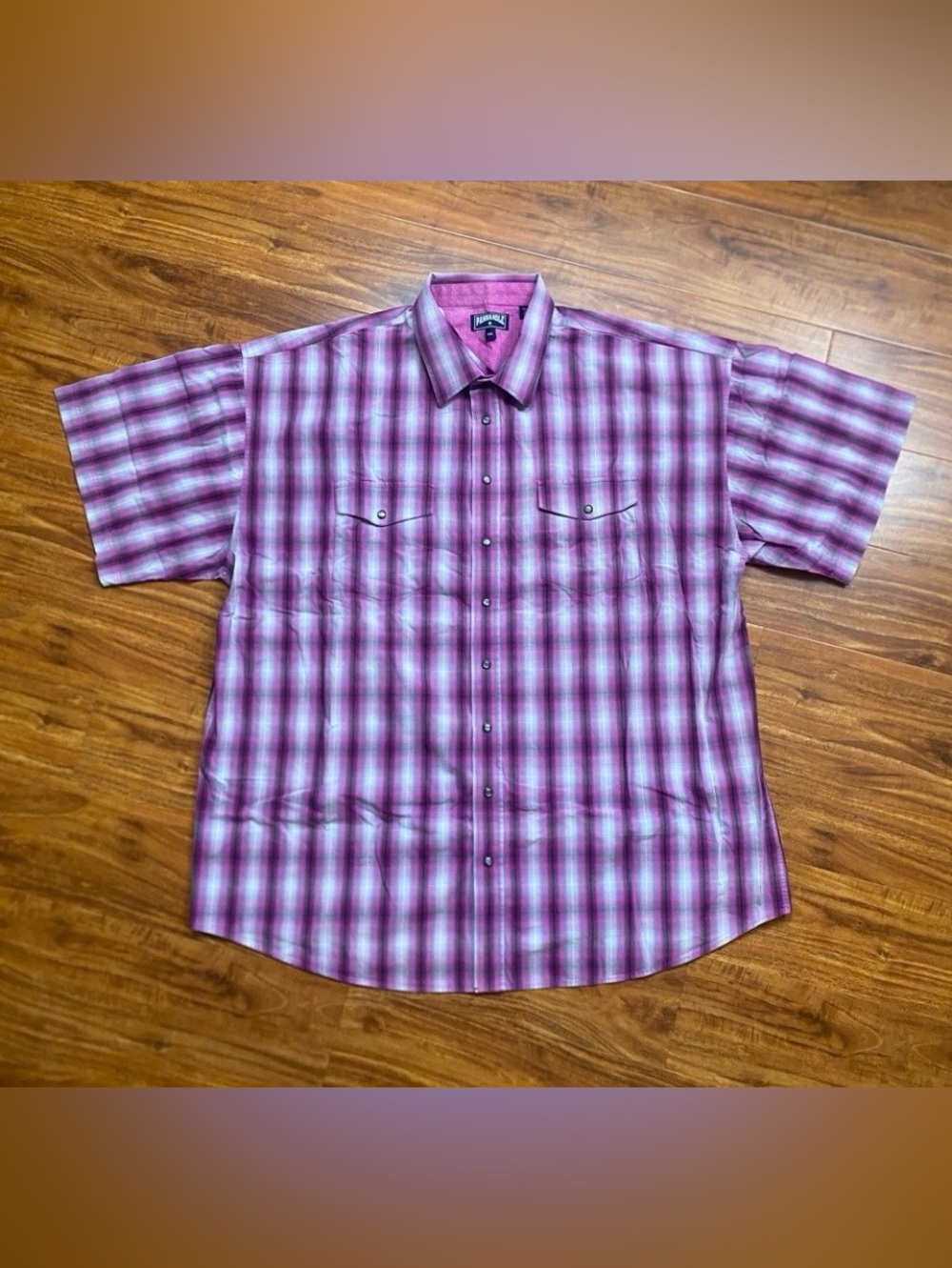 Panhandle Men's Purple Plaid Pearl Snap Button Short Sleeve T-Shirt XXL Western